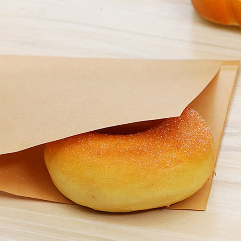 100pcs 12x12cm Sandwich Donut Bread Bag Oil-proof Biscuits Kraft Paper Bags Baking Paper Food Packaging Bags Bakery Food Packing