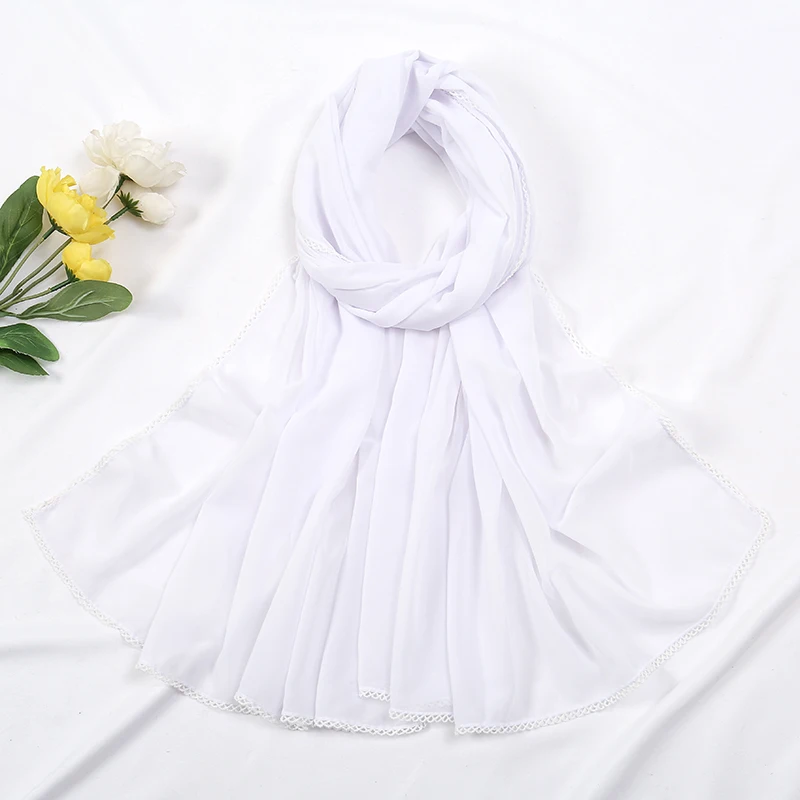 Premium Chiffon Hijab Sjaal Voor Vrouwen Tulband Sluier Kant Stiksel Sjaals Moslim Hijaabs Effen Kleur Vrouw Hoofddoek Sjaal Ramadan: Blauw