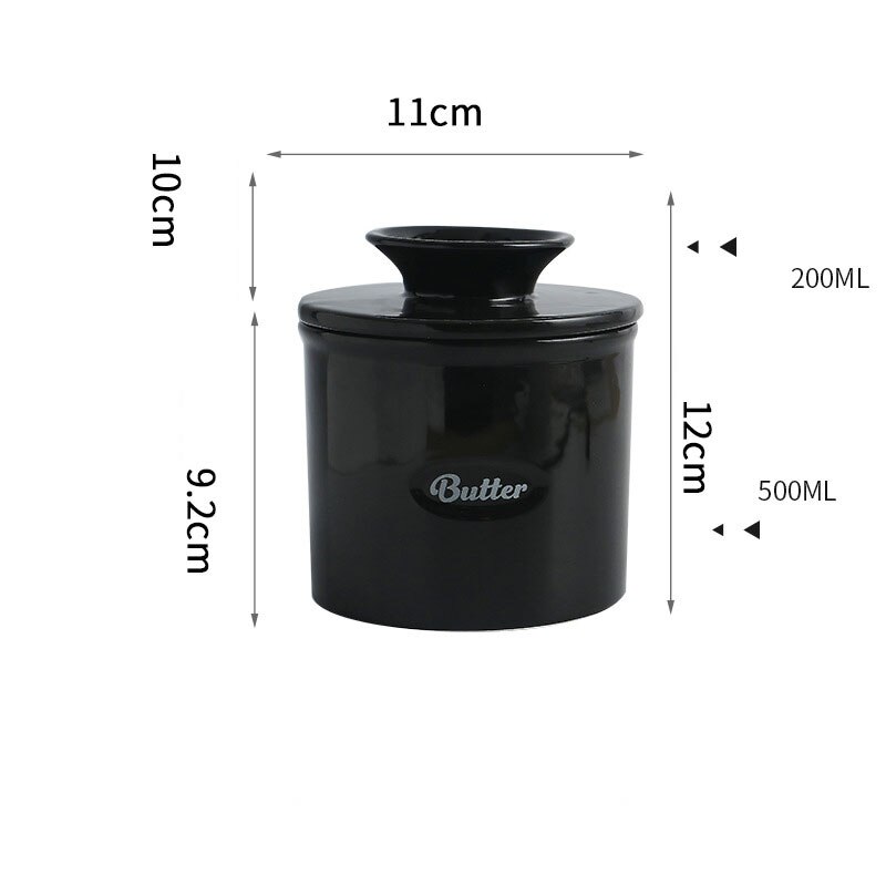 Cajas de mantequilla de cerámica de estilo occidental, frascos sellados de queso con cuchillos, caja creativa Simple con letras, 500ml: black with knife