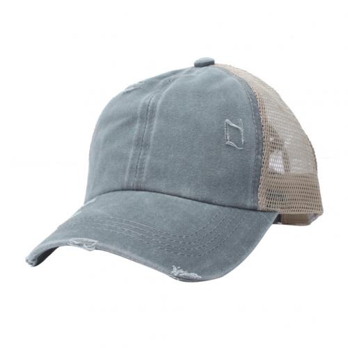 Rétro Anti soleil déchiré maille queue de cheval Criss croix casquette de Baseball chapeau réglable large bord queue de cheval casquette déchiré unisexe casquette de Baseball: Grey