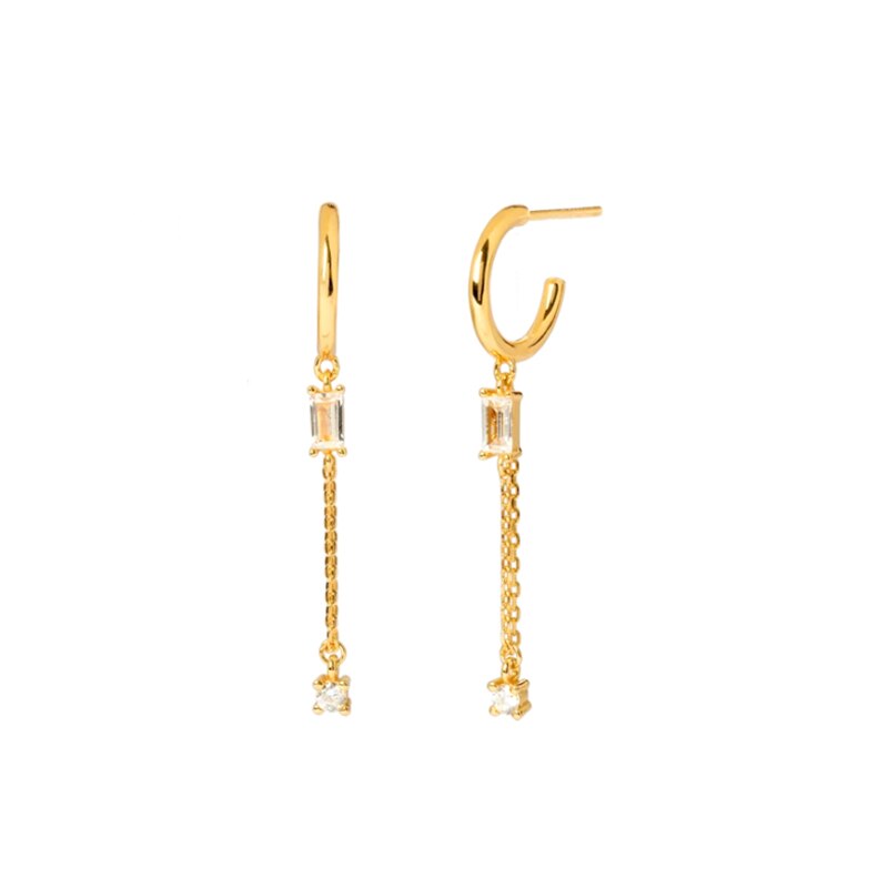 ROXI forma semicircular cuadrado cristales Pendientes para las mujeres Pendientes de boda Piercing de Plata de Ley 925 Pendientes de botón Pendientes: gold