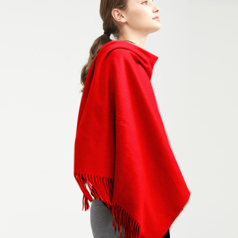 Wolle Winter Schal Frauen Schal Erwachsene Feste Schals Luxus Herbst Schals und wickelt Poncho Schals für Damen unisex wickeln: China rot