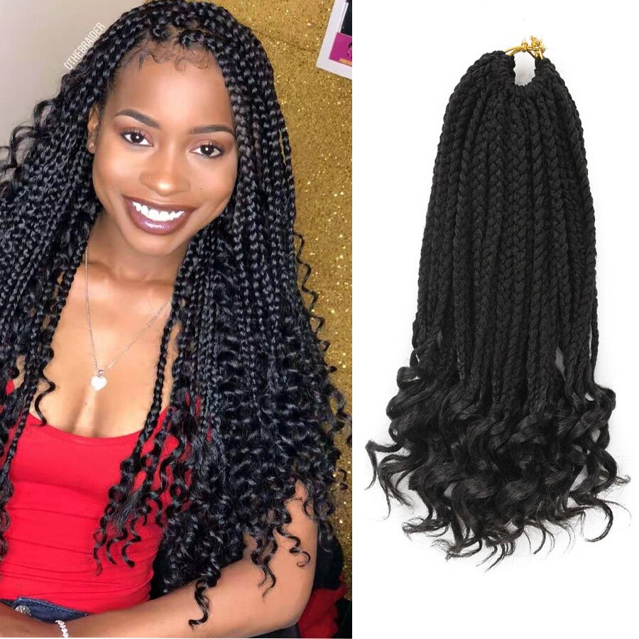 Girl Crochet Hair Box Braids Curly Ends 14 18 24 Inch Ombre Synthetic Hair for Braids 22 Strands Box Braiding Hair Extensions