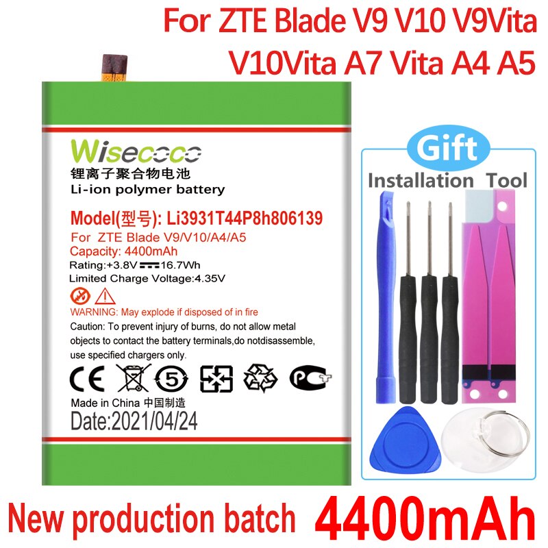 Wisecoco Hoge Capaciteit Batterij Voor Zte Blade V9 V10 V9Vita V10Vita A7 Vita A4 A5 Li3931T44P8h806139 Batterijen + gereedschap