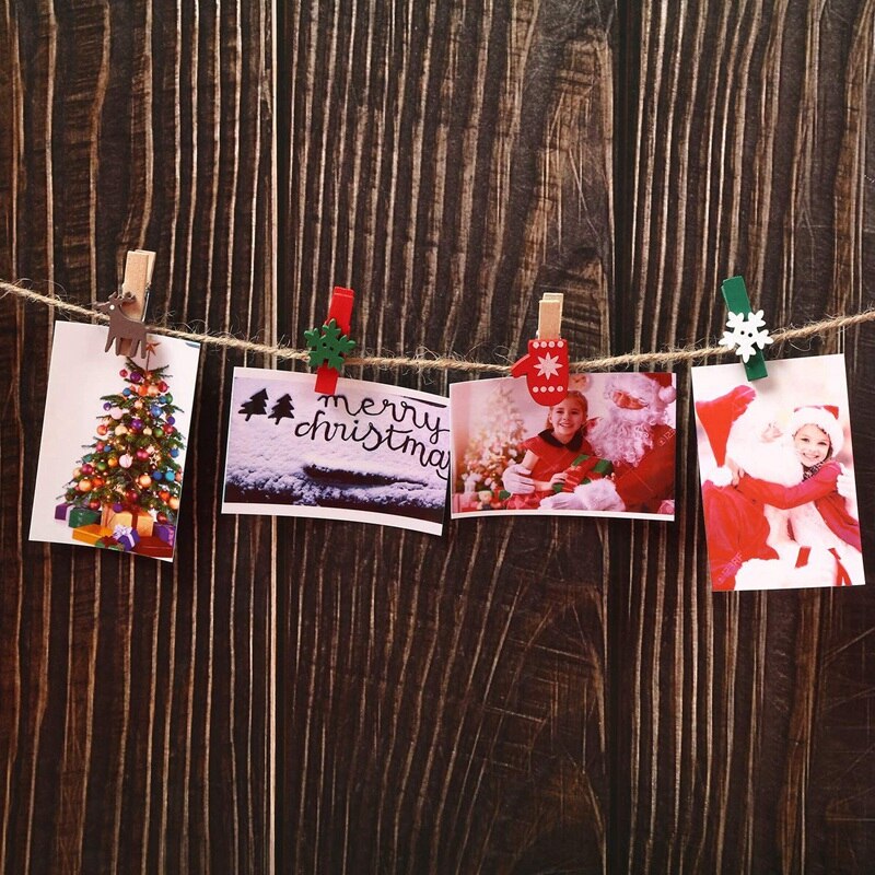 Christmas Wooden Clip Christmas Tree Photo Clip Elk Glove Snowflake Clip DIY Photo Nails for Home School Art Craft Decor