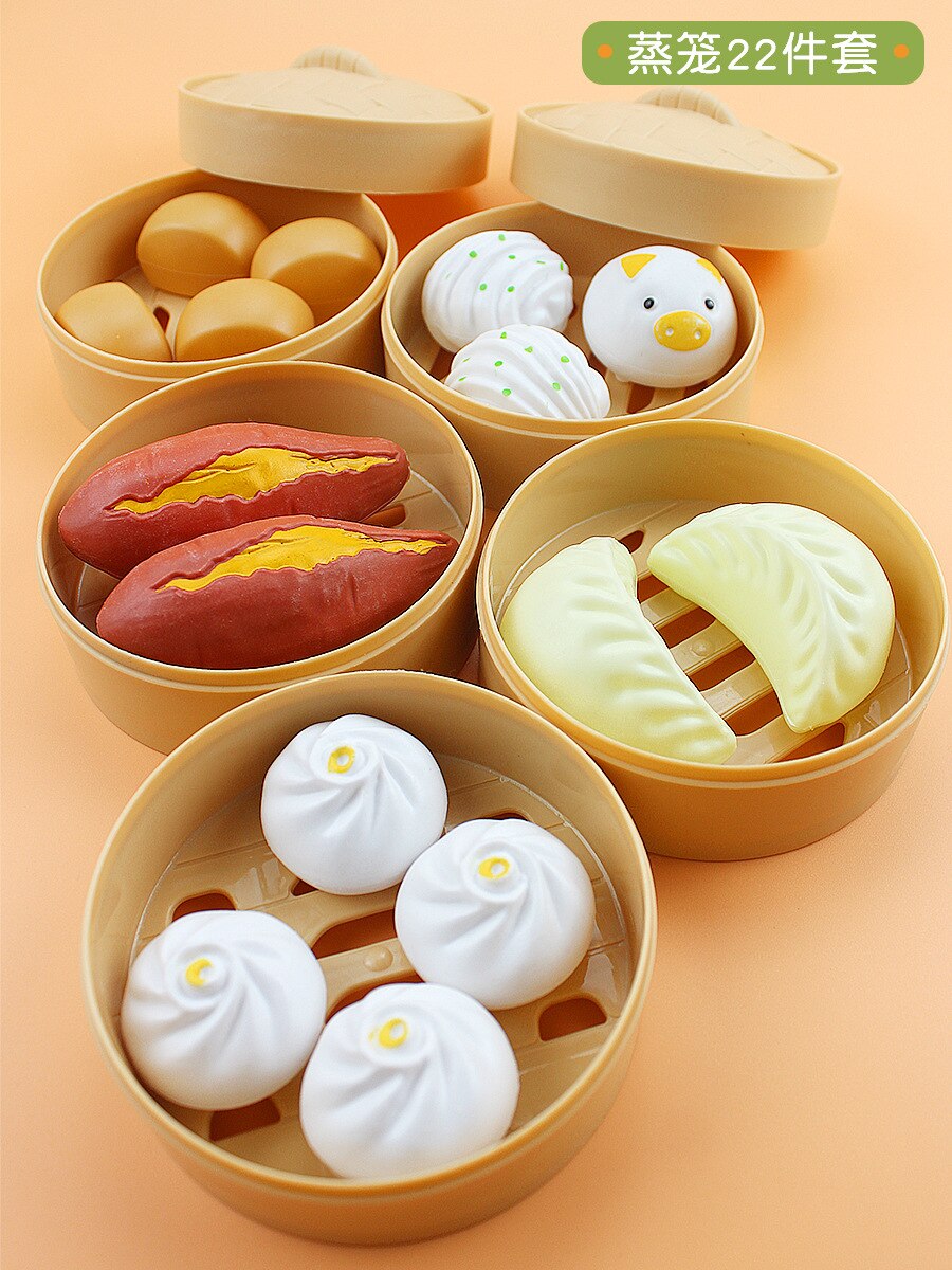 Kinderen Spelen Huis Model Voedsel Steamer Gestoomde Gevuld Broodje Snack Hamburg Westerse Voedsel Sushi Maaltijd Keuken Meisje Speelgoed Set: The Steamer 22 Pieces A06