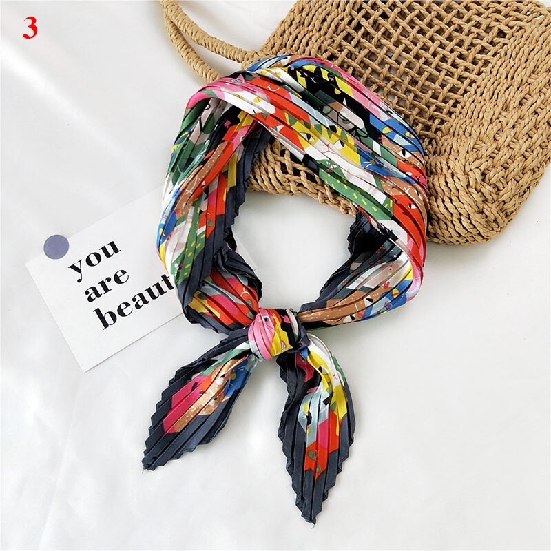 70*70cm Wrinkle Small Silk Scarf For Women Chiffon Square Scarf Fold Scarf Floral Striped Printed Women Office Scarves Foulard