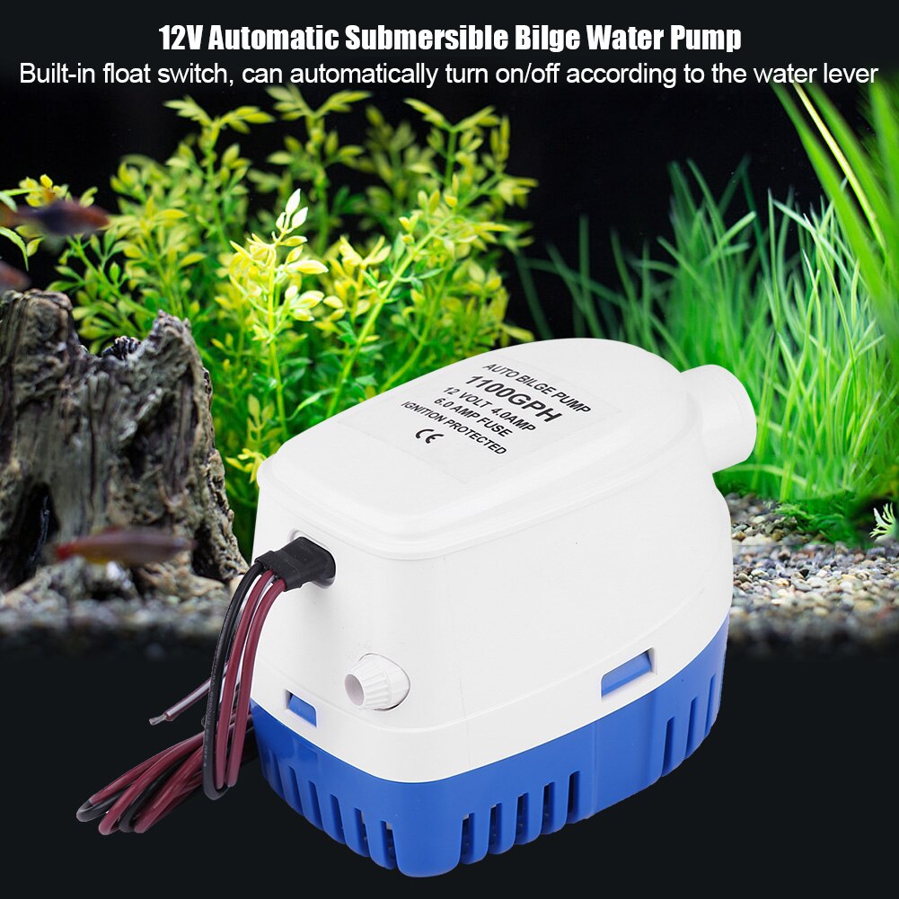 1100GPH 12V PVC copper Marine Automatic Submersible Bilge Water Pump Fully Auto Float Switch Internal waterproof rustproof
