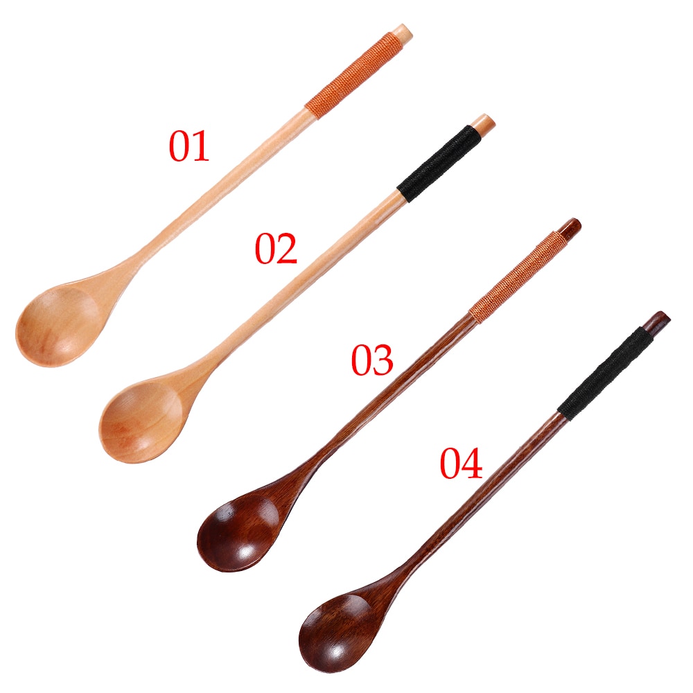 Cucharas de madera tradicionales para niños, cuchara grande de mango largo, cucharas de madera para arroz, sopa, postre, café, té, mesa de estar para el hogar, 1 ud.
