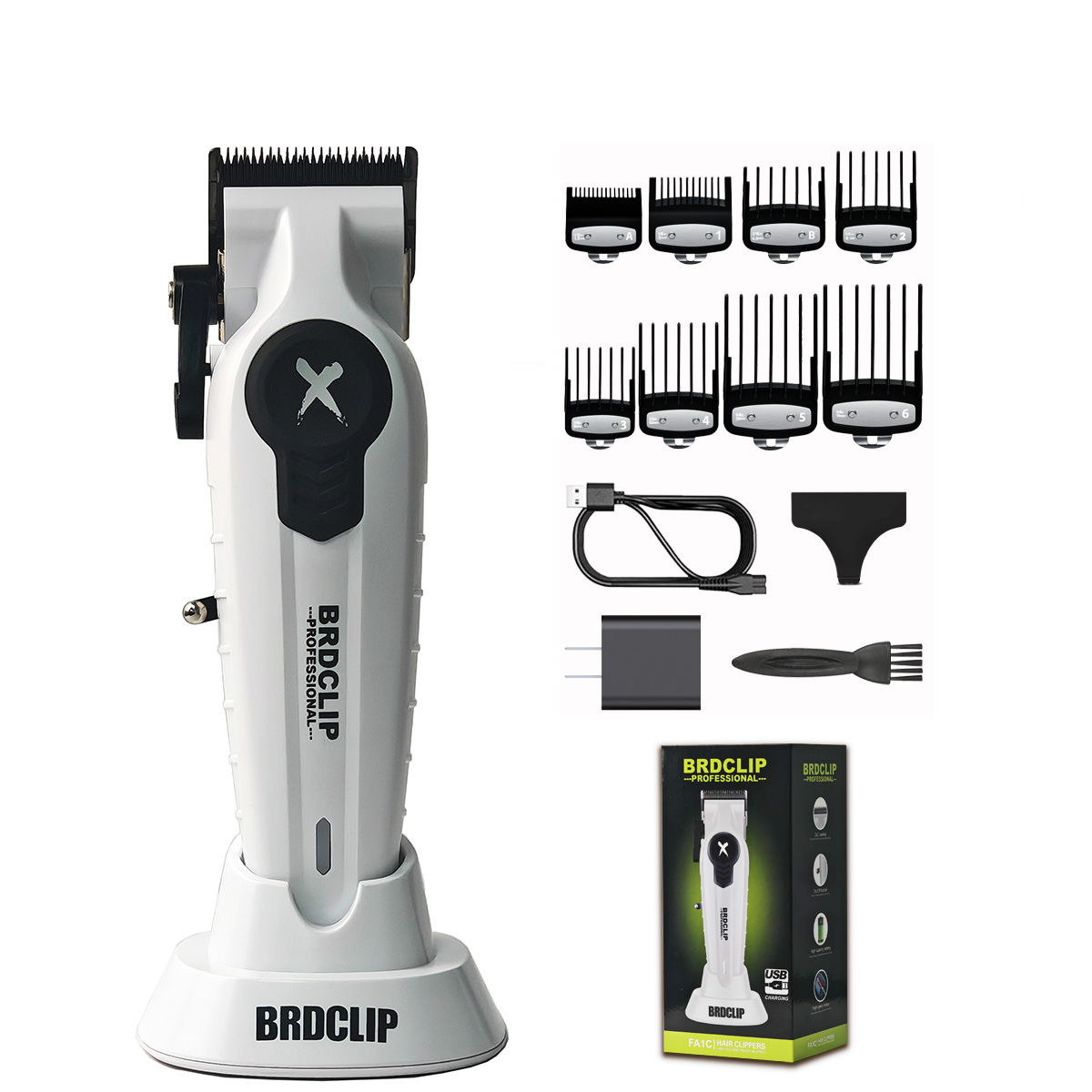 BRDCLIP FA1C NEUE 7500RPM Barber Professionelle Haarschneidemaschine Hochgeschwindigkeitsmotor 2500mAh Elektrische Trimmer DLC Klinge mit Basis: Brown / AU Stecker
