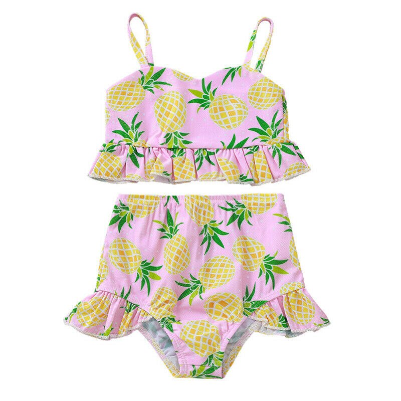 Børn todelt jakkesæt børn småbørn barn baby pige flæser badedragt bikini badedragt svømmekostume sommer print ananas