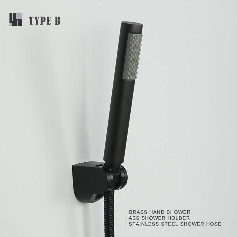 Brass Hand Shower Matte Black Hand Held Shower Set with Holder and Hose Wall Mounted Hand Hold Shower Head: B Type Whole Set