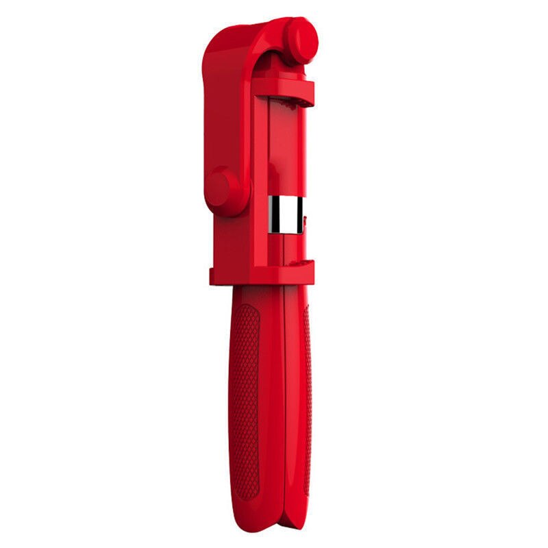 Bluetooth Selfie Stick Tripod - Extendable 185mm Folded Length - Remote Shutter - Phone Holder: Red