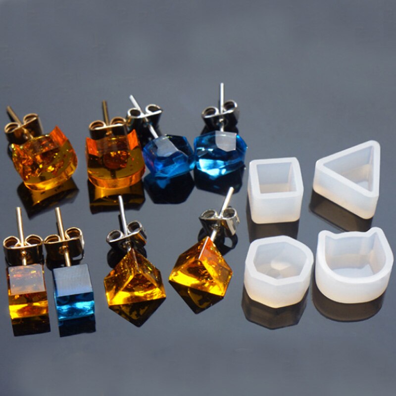 4 stuks/set siliconen hars mal kat dier mal sieraden maken vierkante zeshoek mal wit voor het maken van oorbellen