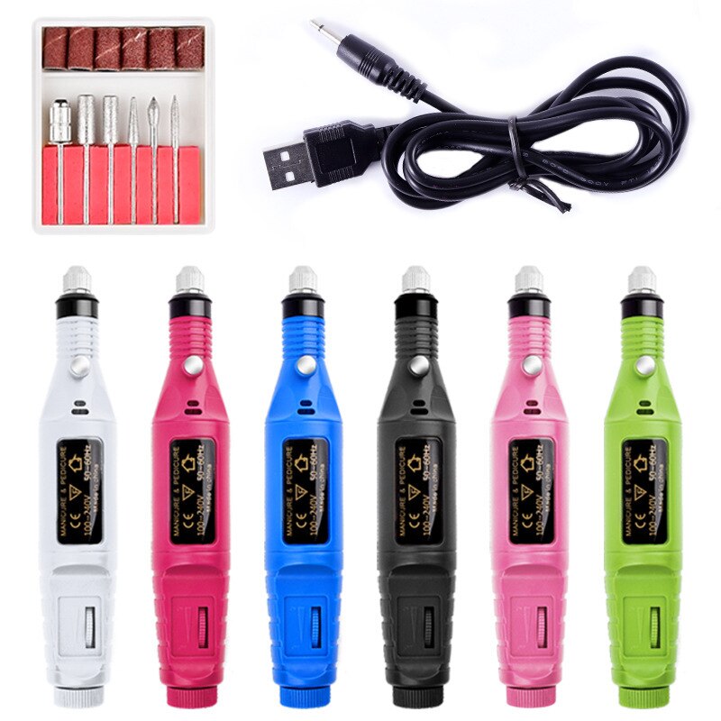 Minitaladro eléctrico de acero inoxidable, herramienta de manicura y pedicura, cortador de uñas con brocas, pulidor de uñas portátil por USB