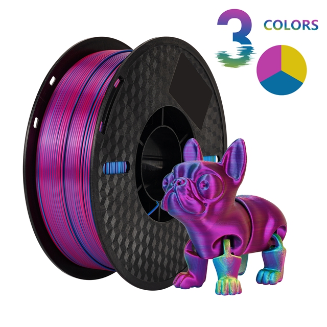 KINGROON-filamento de seda PLA de coextrusión tricolor, carrete de 1,75mm, 1KG (2,2 libras), plástico PLA de Triple color para impresora 3D y bolígrafo 3D