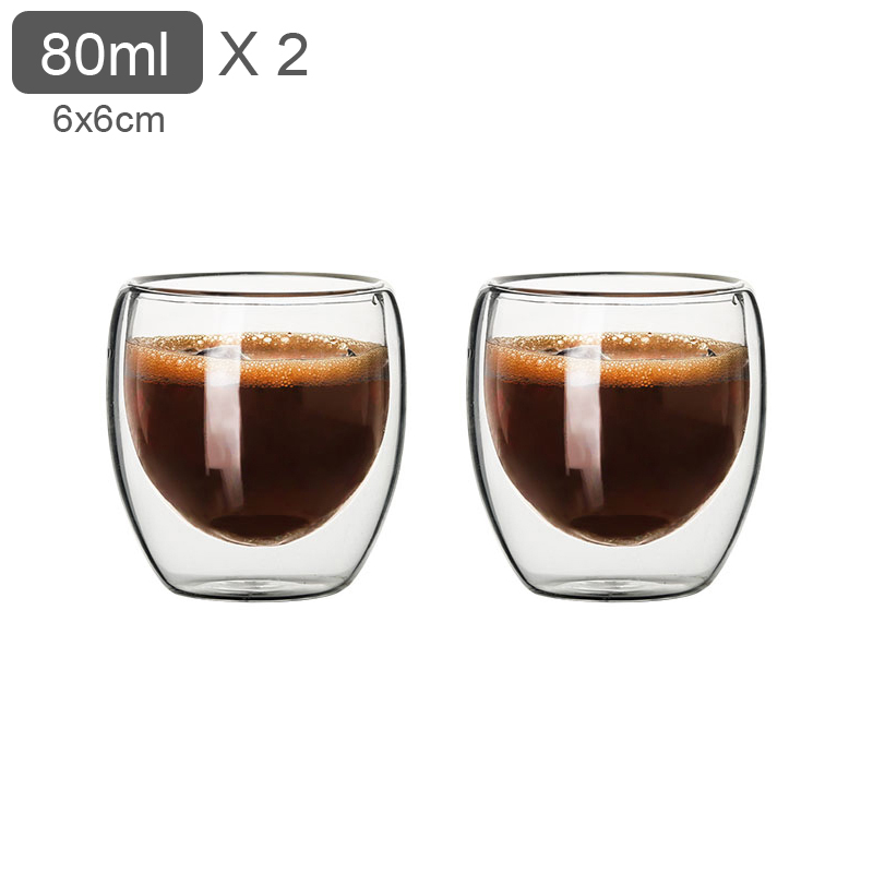 80ML Double Wall Glass Cup Transparent Handmade Heat Resistant Tea Drink Cups MINI Whisky Cup 100 centigrade Espresso Coffee Cup: 80ml x 2