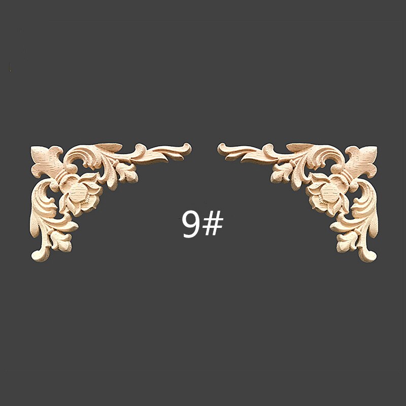 Onlay houten lijstwerk houtapplicatie houten hoekbloem ongeverfd modern houtsnijwerk gesneden houten hoekmeubeldecoratie: 11 x 8 x0.8 cm x 2 stuks