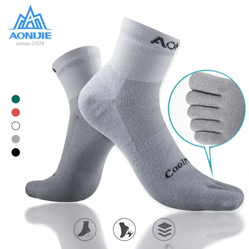AONIJIE Een Paar Lichtgewicht Sokken Low Cut Athletic Teen Sokken Kwart Sokken Voor Vijf Tenen Barefoot Loopschoenen Marathon Ras