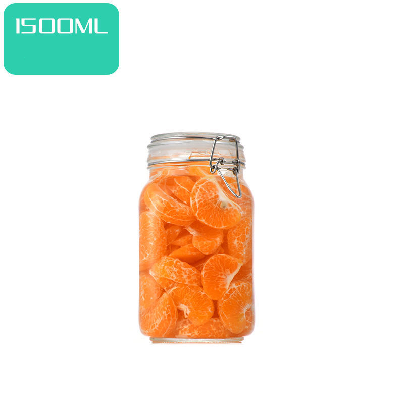 Botella de vidrio sellada para cocina, tarro de almacenamiento para alimentos, pepinillo, fruta enlatada, transparente, boca grande, para el hogar