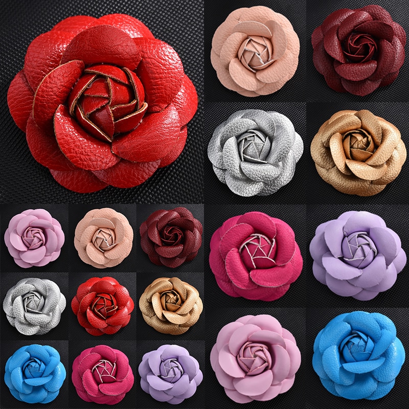 Koreaanse Handgemaakte Pu Leer Camellia Bloem Broche Boutonniere Revers Pin Sieraden Broches Corsage Voor Vrouwen Accessoires