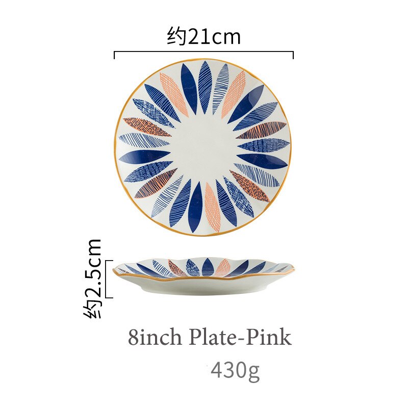 Japońska zastawa stołowa ceramiczna kreatywna ręcznie malowana miska na makaron naczynia ceramiczne płytkie talerze New Arrival miski: 8inch Plate Pink