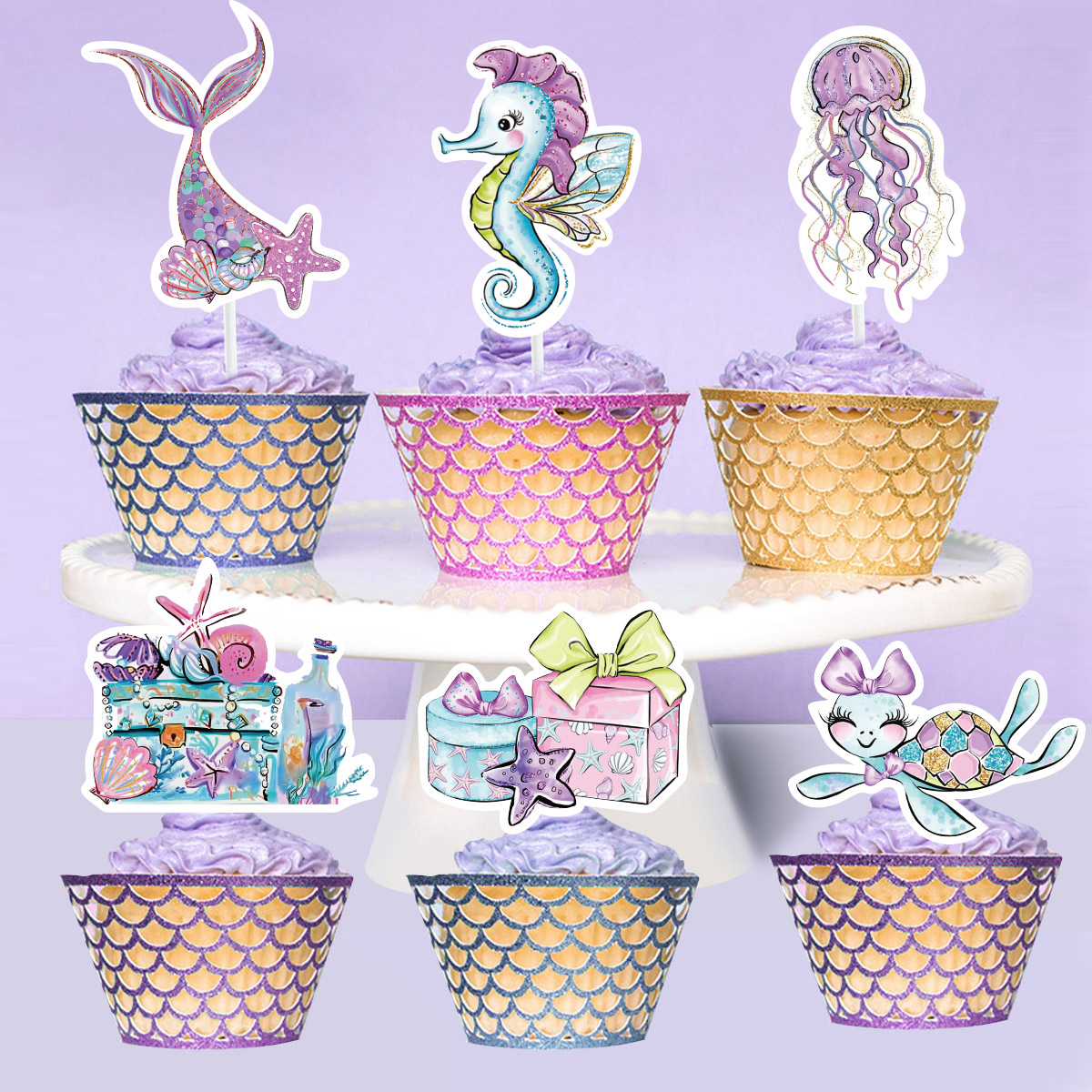 Merenneito-teemainen syntymäpäiväkakun koriste merenneidon pyrstö hyvää syntymäpäivää kakun koriste syntymäpäiväkakkuun vauvakutsujen juhlatarvikkeet