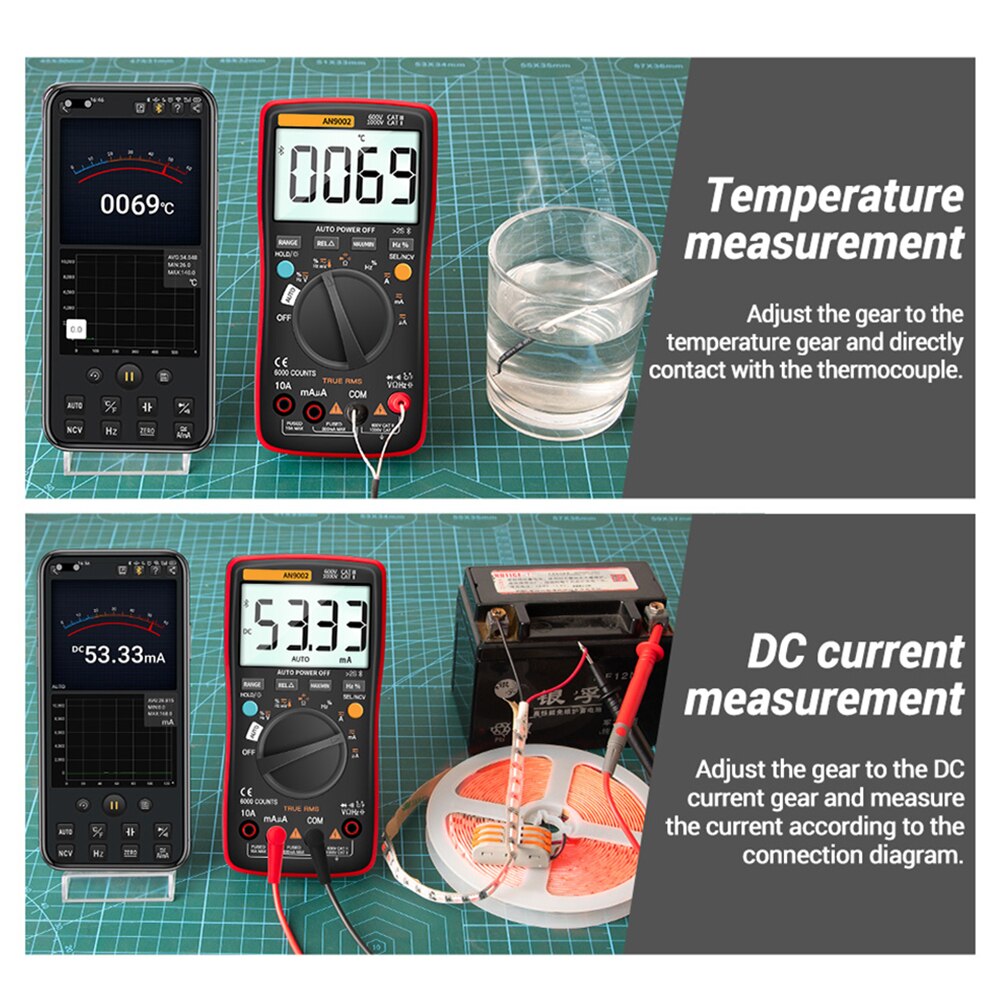 AN9002 Bluetooth Digital Multimeter 6000 Counts Current Voltage Tool Home Battery Powered Smart Auto-Range True Rms