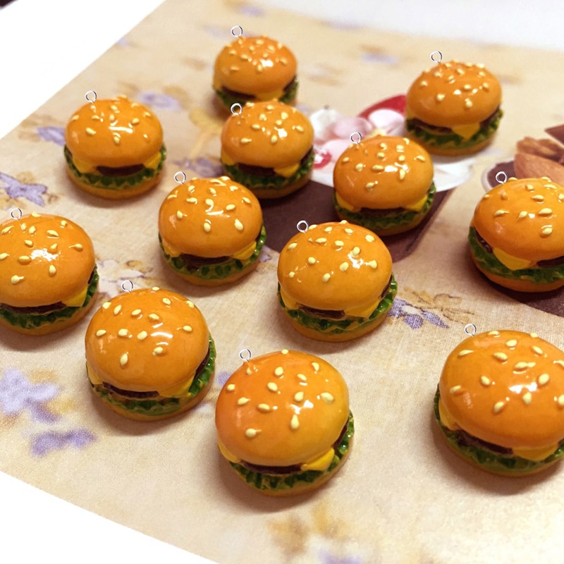 10 Stuks Leuke Mini Resin Hamburger Sandwich Bedels Hangers Patch Voor Diy Oorbellen Sleutelhangers Mode-sieraden Maken P111