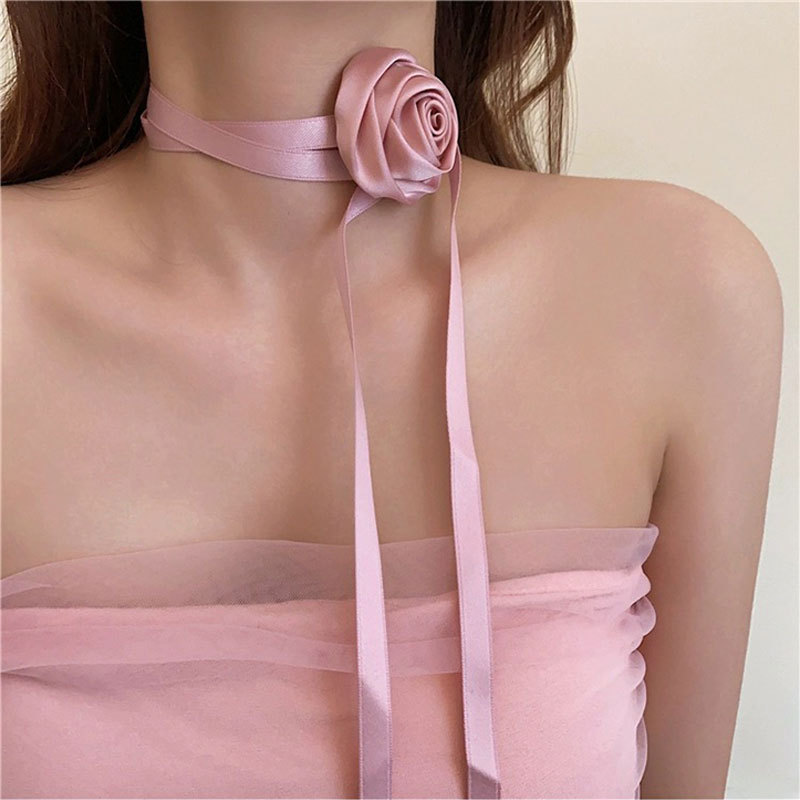 Blondehalskæde choker til kvinder blonde halsbånd krave blomst rose sommer vinter choker klub fest sexet smykker: Stålfarve