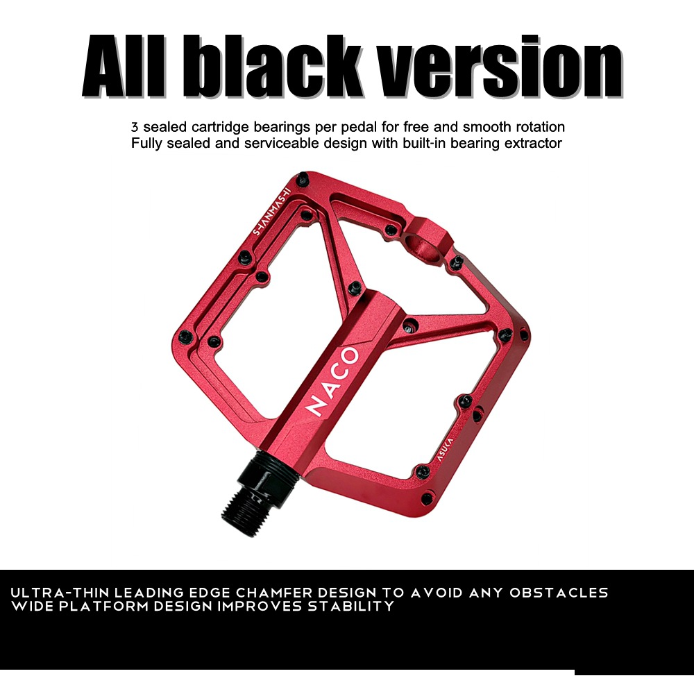 SHANMASHI aluminum alloy mountain bike pedal CNC craft bicycle wide flat pedal 3 bearings: Red