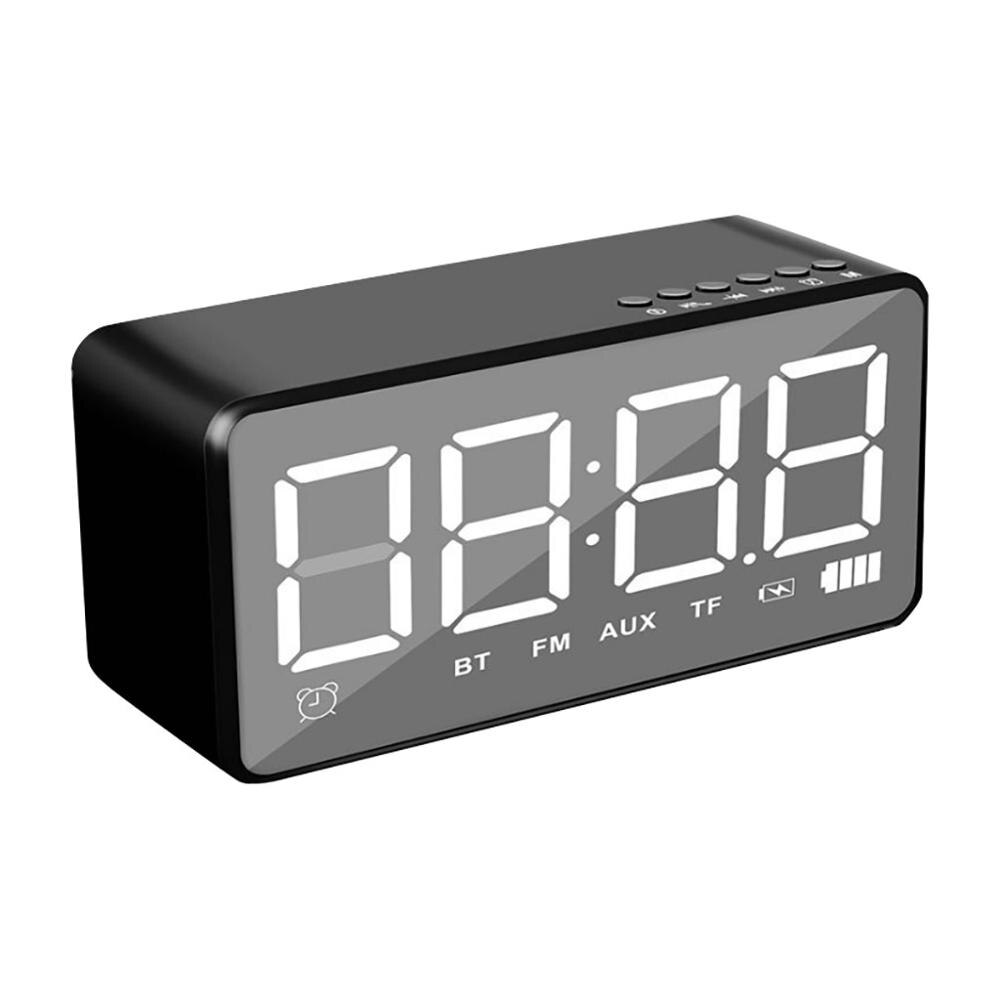 Home Alarm Clock Wireless Bluetooth Stereo Clock Card Portable Mirror Small Speaker USB Charge TF Card AUX Playing FM Radio CD: Black