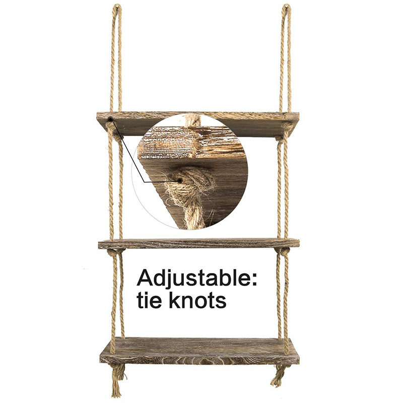 Estantes de almacenamiento oscilantes de pared, estante colgante de madera, organizador de cuerda de yute, bricolaje, decoración del hogar, decoración de habitación, salón de Casa