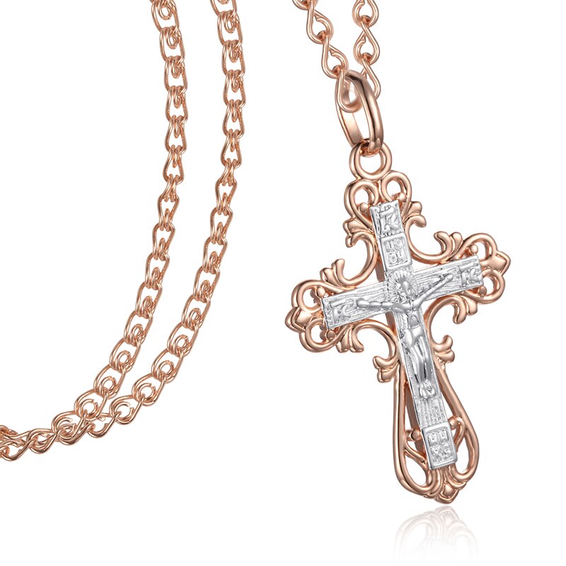 6 Style FJ Jewelry Women Mens Necklace Pendant 585 Rose Gold Color Mixed Cross Crucifix Pendants Snail Chains