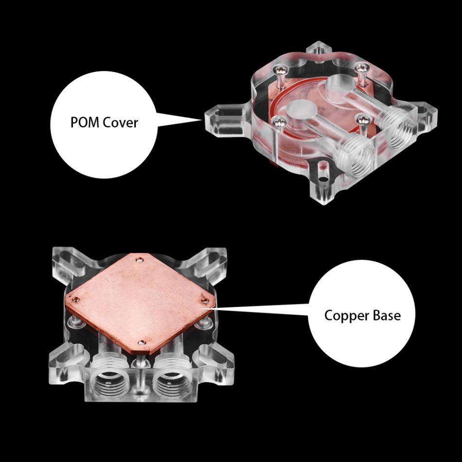 Computer GPU Water Cooler Cooling Block Waterblock Red Copper Base POM Cover