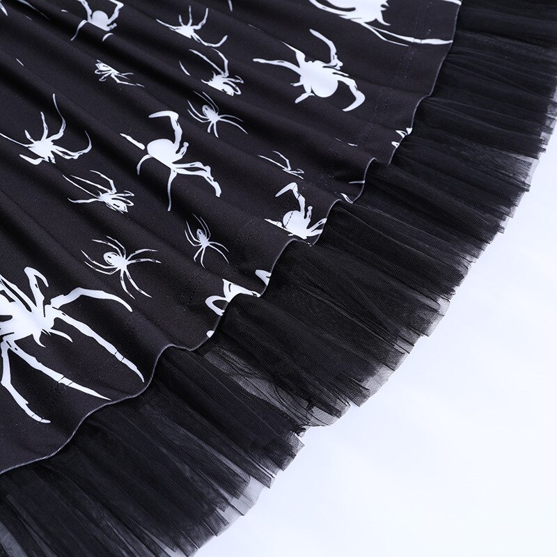 [You're My Secret] Goth Spiders Dark Skirt Egirl Lace Ruffles Clothing Black Grunge Streetwear Y2K Tulle Harajuku Short Skirt