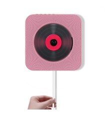 Vægmonteret bluetooth cd-afspiller, trækkontakt med fjernbetjent hifi-højttaler usb-drev afspiller hovedtelefonstik aux input/output: Lyserød