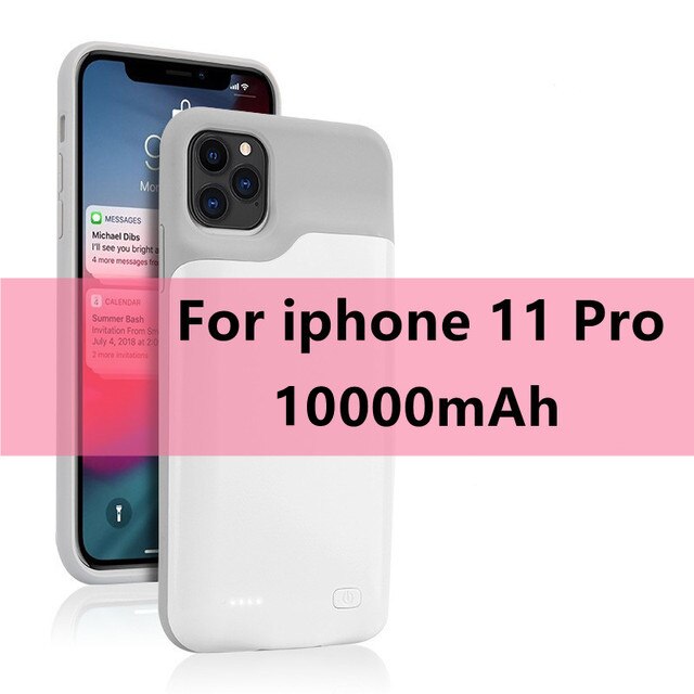 10000mAh Battery Charger Case For iPhone 11 12 Pro Max for iPhone 6 6S 7 8 Plus 7p 8p XR X S MAX SE 2 Power Bank Charging Cover: White For i11 Pro
