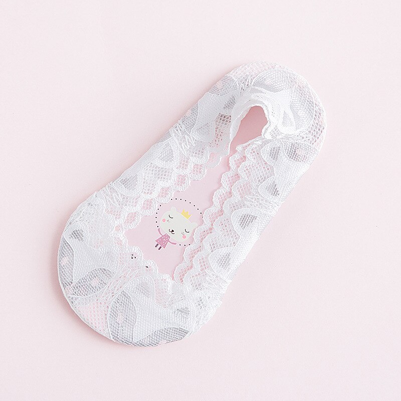 Chaussettes antidérapantes en dentelle pour bébés filles, mignonnes, en bateau, en dentelle florale, Kawaii, pour enfants, chaussures d'été: white