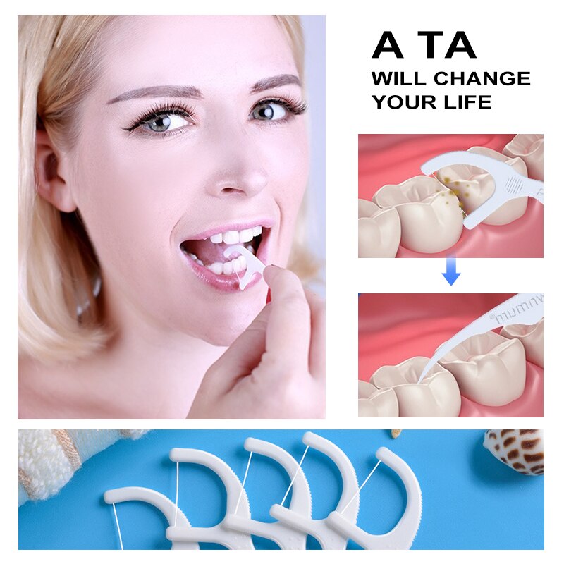50 unids/set de hilo Dental dientes palo palillos de dientes cepillo Interdental Blanco/dientes negros limpio hilo Dental y mondadientes con caja