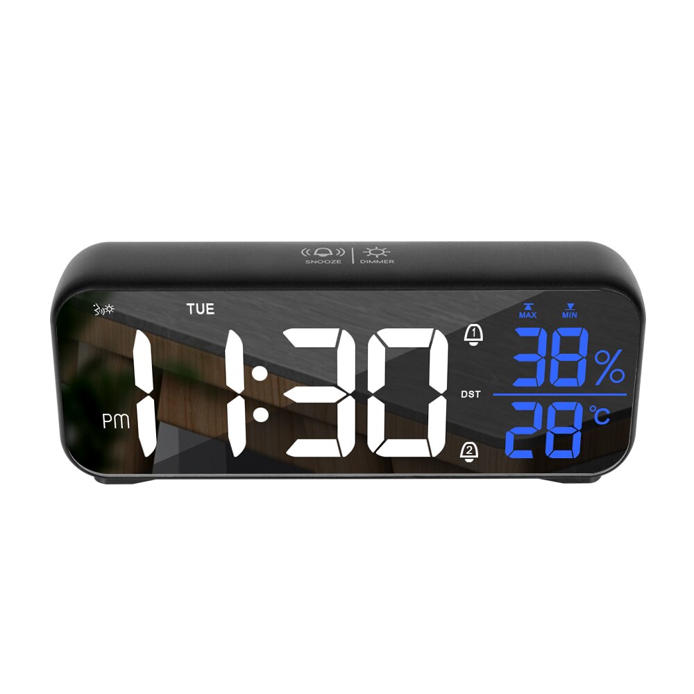 Snooze Table Clock USB Rechargeable Digital Clock with Voice Control Temperature Humidity LED Music Alarm Clock Multi-functional