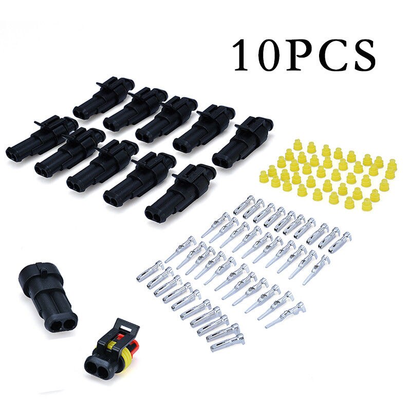 Two-Pin 2-Way Seal Car Boat Waterproof Electrical Wire Superseal Connector Kit 10pcs