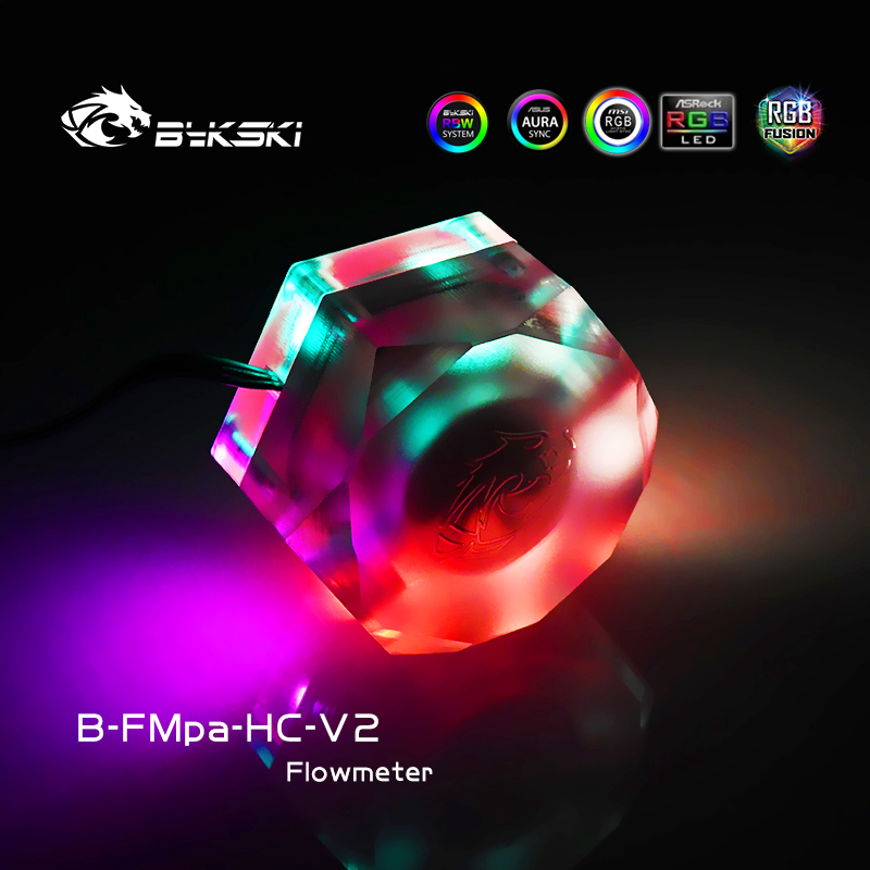 Bykski Hexagon Water Flow Meter, Flowing Monitoring For Computer Water Cooling, RGB/ARGB SYNC, B-FMpa-HC-V2: 5V 3Pin ARGB