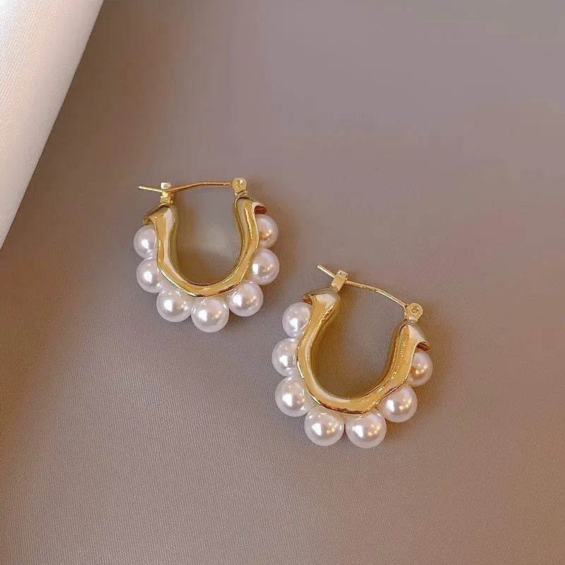 Pendientes de tuerca de bola de perlas de imitación Retro francés para mujer, joyería de , accesorios simples elegantes, al por mayor, , 2023: Bañado en rodio de imitación