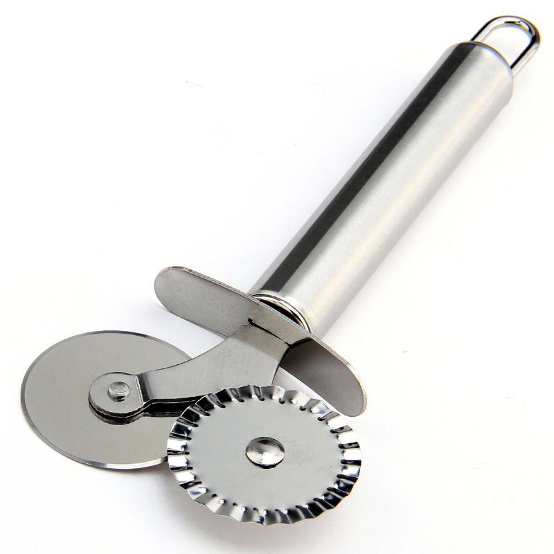 Stainless Steel Dual Wheels Pasta Cutter Maker Dough Slicer Pastry Ravioli Pizza Cutters Noodle Making Tools