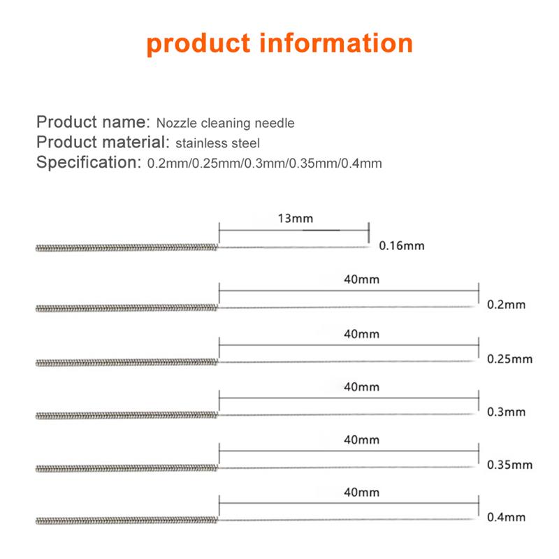 10/50/100 stücke 3D Drucker Teile Düse Reinigung Nadeln Kit Edelstahl 0,2mm 0,25mm 0,3mm 0,35mm 0,4mm Nadeln Für V6 Düse