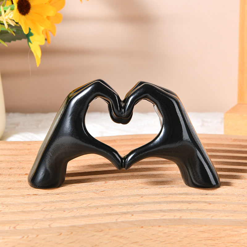 Estatua de mano de corazón para decoración de dormitorio, dedo de amor, escultura de gesto de mano moderna, estante de escritorio para el hogar: Negro