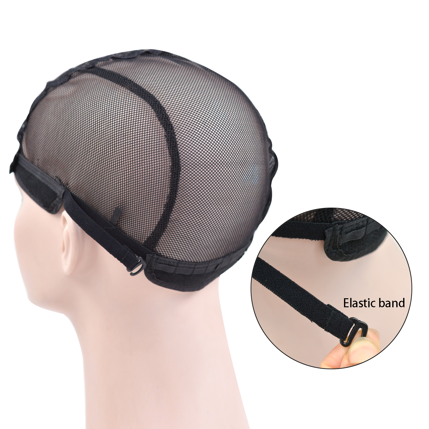 Gorros de peluca de encaje con correas ajustables para sujetar pelucas en el lugar, gorro de peluca de cúpula negra, red elástica para el cabello para hacer peluca, 1 ud.