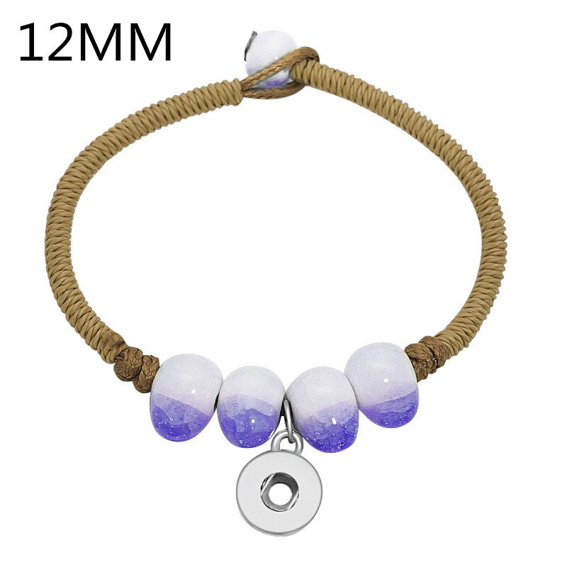 New Fashion corda marrone manuale perline sfumate in ceramica braccialetti a scatto 17CM bambini misura 12MM e 18MM bottoni automatici accessori fai da te SE0199: 12mm-purple