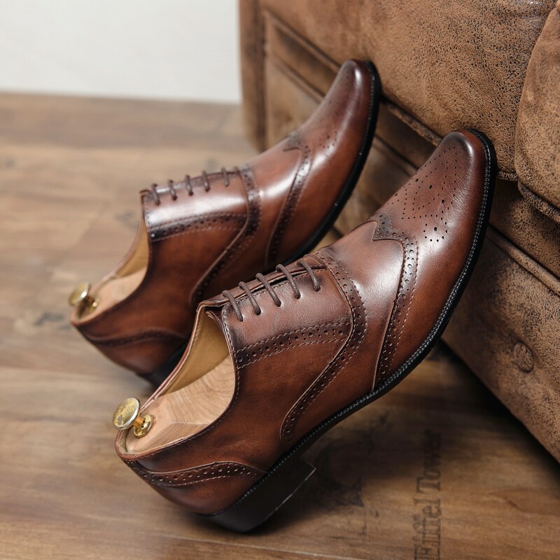 FIXSYS Mens Dress Shoes Pointed-toe Oxford Shoes Leather Brogue Shoes Classic Business Formal Shoes Man Wedding Shoes